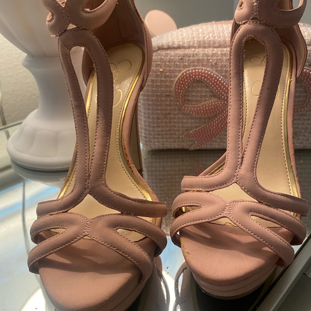 Women's Blush Pink Strappy Platform Heels - Picture 6 of 16